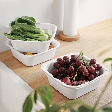 Double-Layer Collapsible Kitchen Sieve & Bowl – White, Space-Saving Design