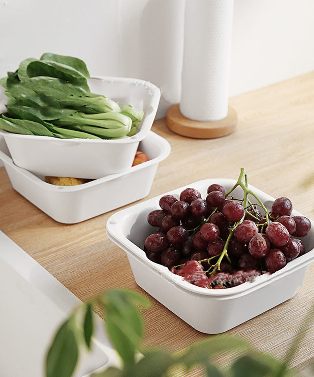 Double-Layer Collapsible Kitchen Sieve & Bowl – White, Space-Saving Design