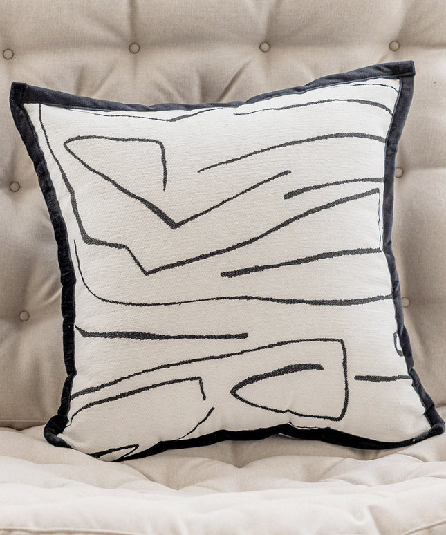 French Classic Velvet Cushion Cover – Black & White Sketch Design, 45x45cm