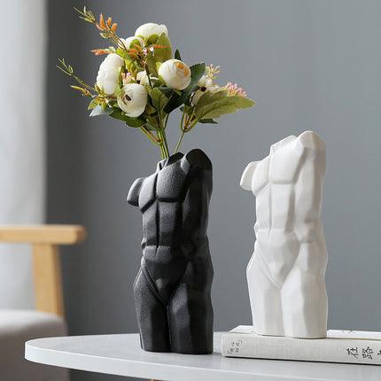 Abstract Male Body Vase – Minimalist Ceramic Torso Sculpture
