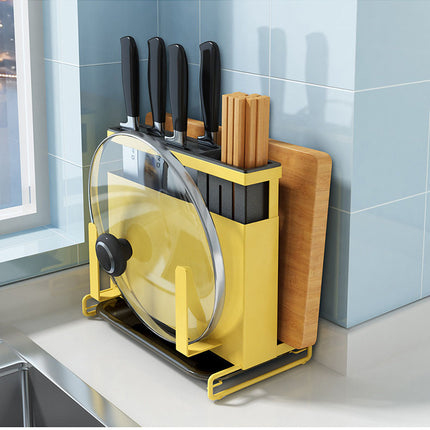 Stainless Steel Cutlery Rack Yellow Utensil Organiser