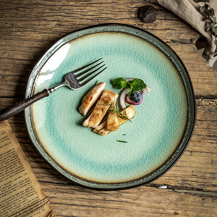 Vintage Ceramic Plate 🌊 – Blue-Green Ice-Cracked Glaze