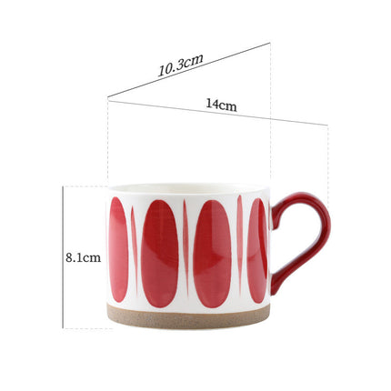 Hand Painted Ceramic Mug | Red and White Coffee Cup 450ml
