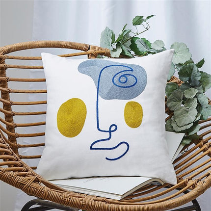 Abstract Face Embroidered Cushion Cover | 45x45 Modern Art Style