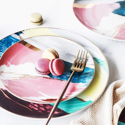 Watercolour Dining and Tea Set with Gold Detailing | Bone China Tableware