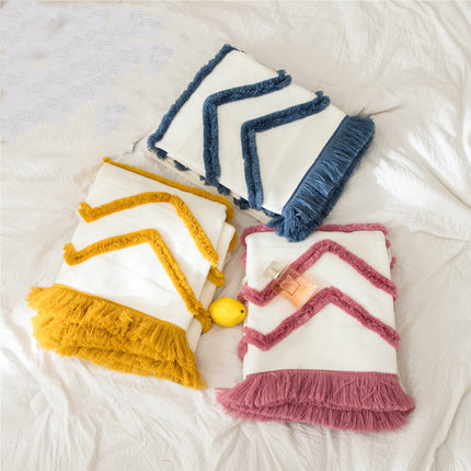 Knitted Zig Zag Tassel Blanket – Cream with Red, Yellow, or Blue