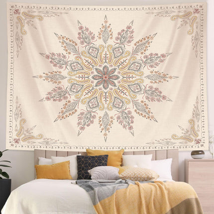 Boho Mandala Tapestry | Beige Floral Wall Hanging