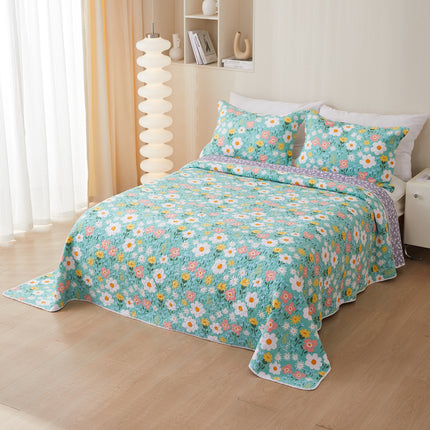 Cotton Quilted Bedspread | Reversible Floral Coverlet
