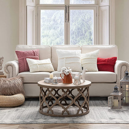 Lamb Wool Fleece Double-Sided Cushion Cover – Red, Brown & Cream | 50x50, 60x60, 65x65cm