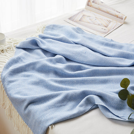 Forest Green Woven Herringbone Fringe Blanket