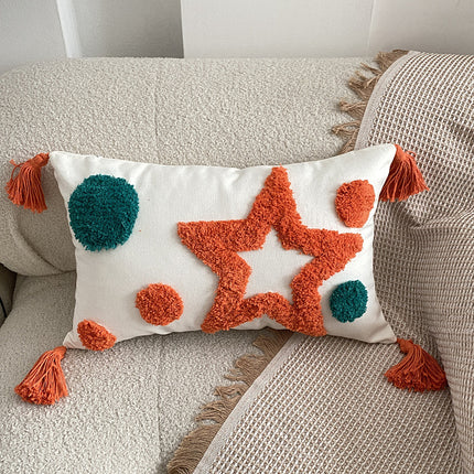 Nordic-Inspired Bohemian Tufted Cushion – Grey and Yellow Geometric Design