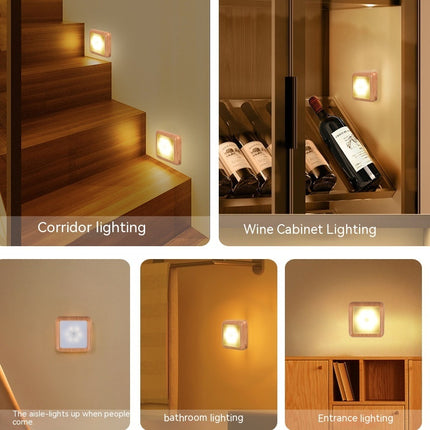Nordic Kitchen Cabinet Sensor Light Hallway Bedroom Bedside Led Small Night Lamp Wood Grain Infrared Sensor Lamp