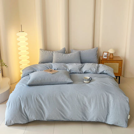 Korean Plaid Bedding Set | Washed Cotton Duvet Cover