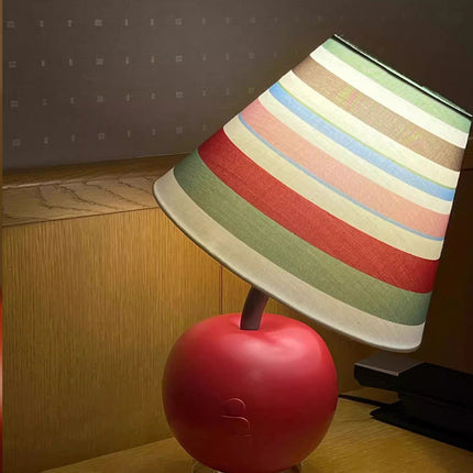 Red Apple Table Lamp – Acrylic Base with Striped or Cream Shade | 24×31cm
