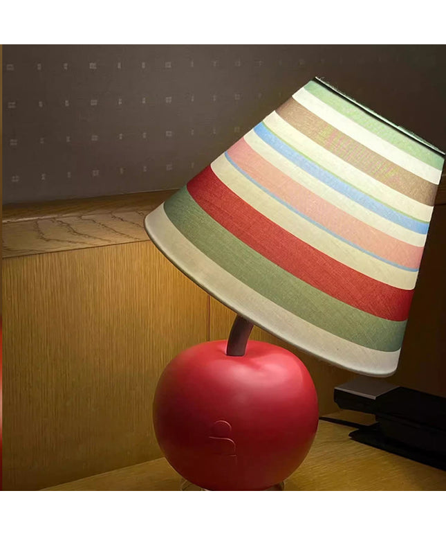 Red Apple Table Lamp – Acrylic Base with Striped or Cream Shade | 24×31cm