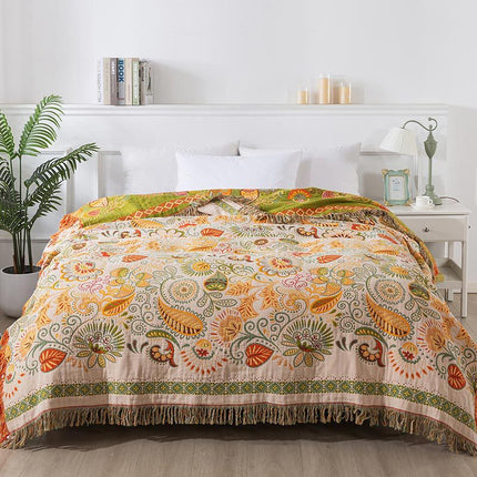 Paisley Cotton Gauze Blanket | Floral Summer Tassel Throw