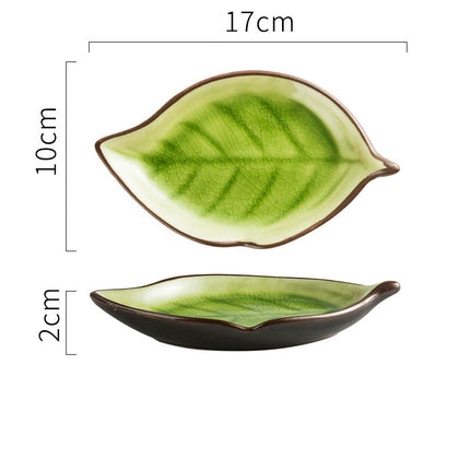 Creative Ice Cracked Ceramic Plate With Leaves Simple