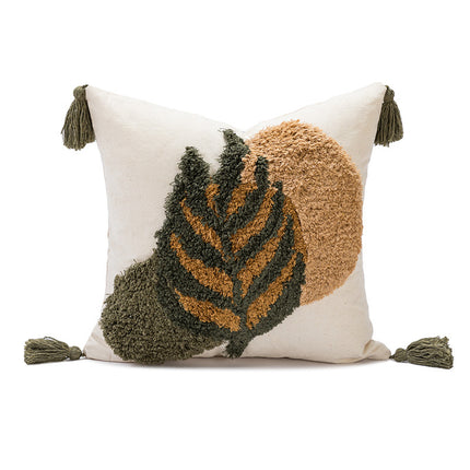 Embroidered Leaf Cushion Covers with Tassels