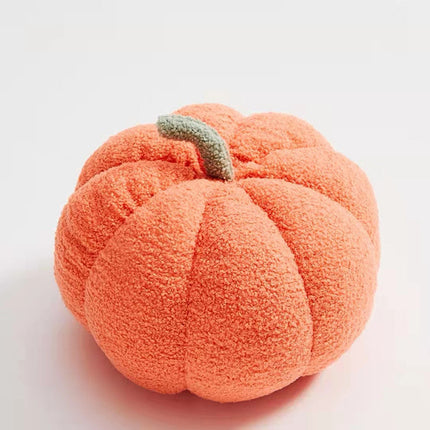 Fleece Small Pumpkin Sofa Cushion – in Citrus Orange, Milky White & Brown