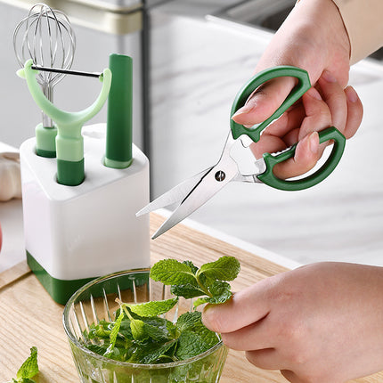 Kitchen Gadget 5-Piece Set – Stainless Steel & High-Quality Plastic | Includes Peeler, Whisk, Scissors, Knife & Utensils Pot