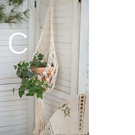 Boho Hanging Plant Holder – Handwoven Scandinavian Spider Net Bag