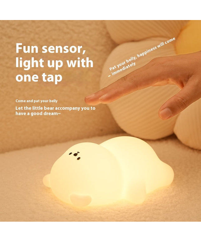 Soft Silicone Bear Night Light – USB Rechargeable Mood Lamp (Warm & RGB Colours)