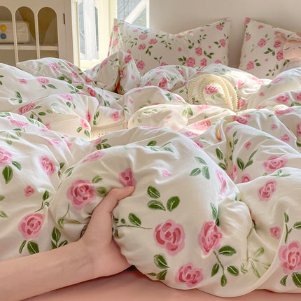Cotton Bedding Set | Soft Wrinkled Duvet Cover 4 Piece