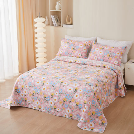 Cotton Quilted Bedspread | Reversible Floral Coverlet