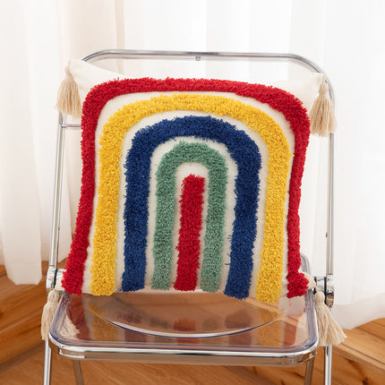 Handwoven Tufted Cushion Cover | Colourful Modern Pillow 45x45