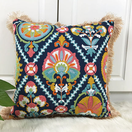 Vintage Boho Embroidered Cushion Cover | Fringe Pillowcase