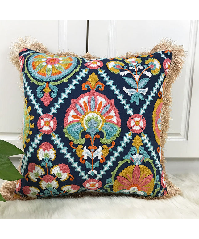 Vintage Boho Embroidered Cushion Cover | Fringe Pillowcase