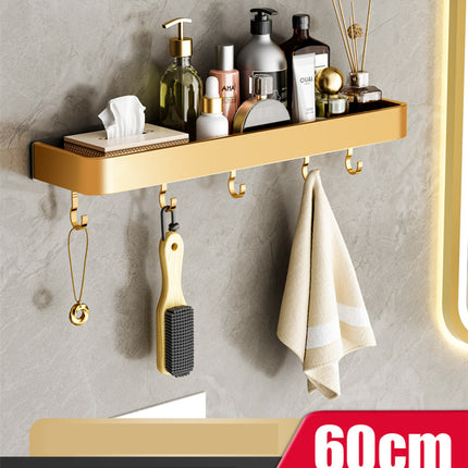 Bathroom Towel Storage Rack – Aluminium Shelf with Hooks | Ikeame