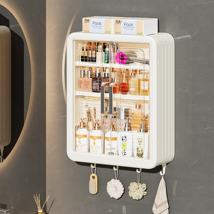 Wall-Mounted Cosmetics Storage Cabinet — 3 Shelves (White / Cream)