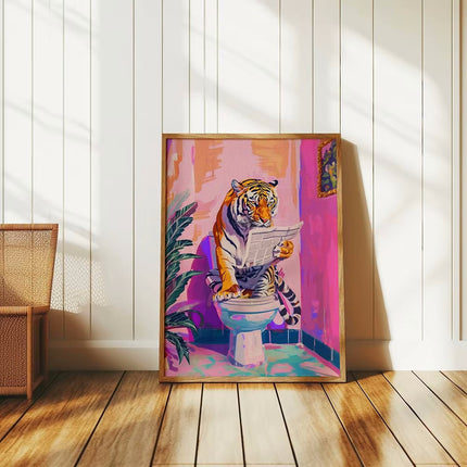 Funny Tiger in Bathroom Poster – Jungle Animal Canvas Wall Art