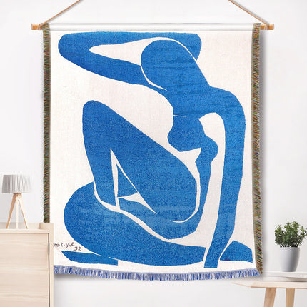 Blue Portrait Tapestry – Modern Decorative Woven Wall Art | Ikeame