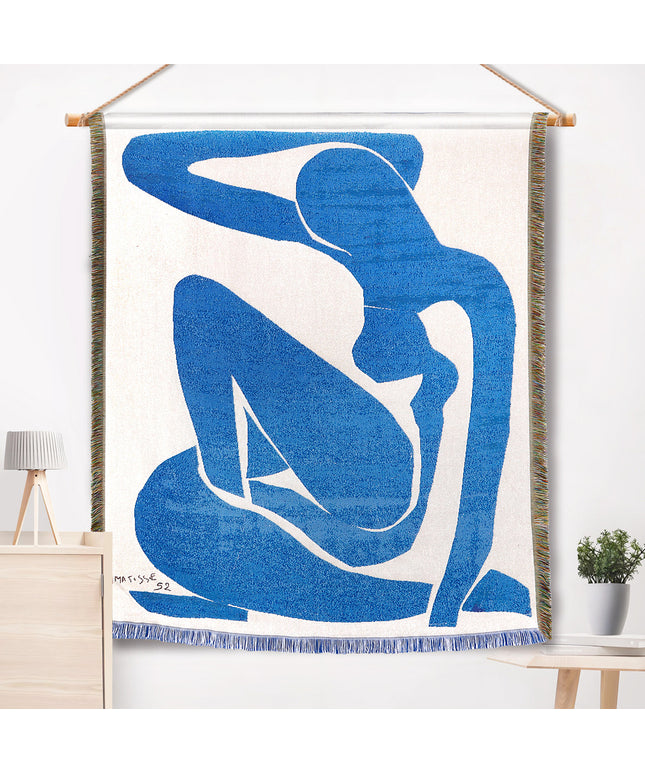 Blue Portrait Tapestry – Modern Decorative Woven Wall Art | Ikeame