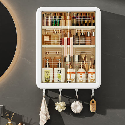 Wall-Mounted Cosmetics Storage Cabinet — 3 Shelves (White / Cream)