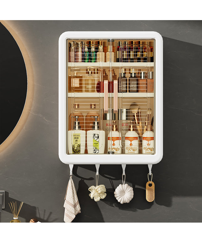 Wall-Mounted Cosmetics Storage Cabinet — 3 Shelves (White / Cream)