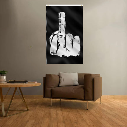 Middle Finger Flag – Black & White Banner 90×150cm | Ikeame