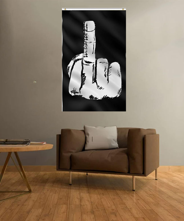 Middle Finger Flag – Black & White Banner 90×150cm | Ikeame
