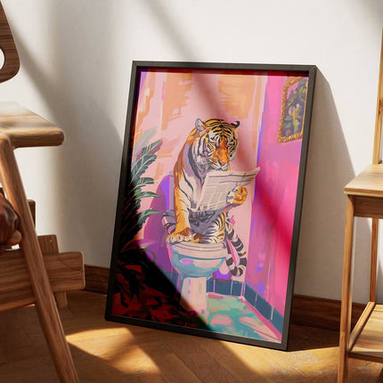 Funny Tiger in Bathroom Poster – Jungle Animal Canvas Wall Art