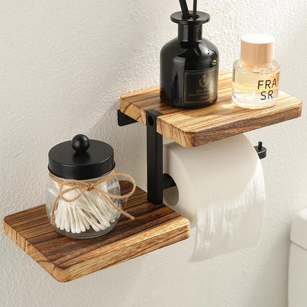 Wooden Bathroom Shelf with Toilet Roll Holder — 3-Tier, Foldable