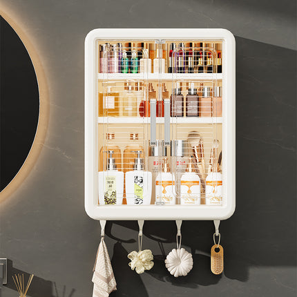 Wall-Mounted Cosmetics Storage Cabinet — 3 Shelves (White / Cream)
