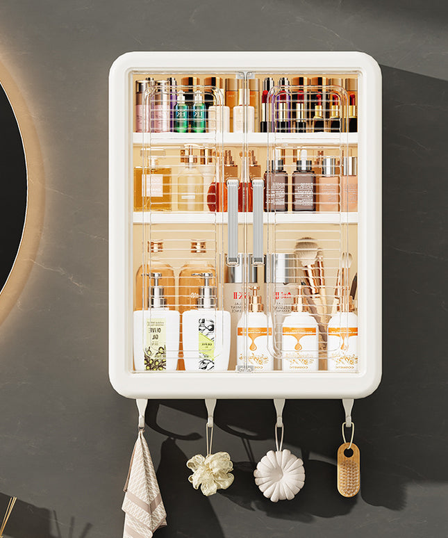 Wall-Mounted Cosmetics Storage Cabinet — 3 Shelves (White / Cream)