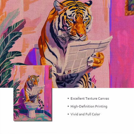 Funny Tiger in Bathroom Poster – Jungle Animal Canvas Wall Art