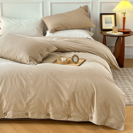 Washed Cotton Bedding Set | Button Duvet Cover 4 Piece