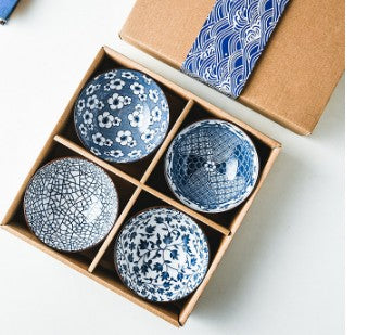 Japanese Style Ceramic Bowl Set | 4 Piece Patterned Bowls