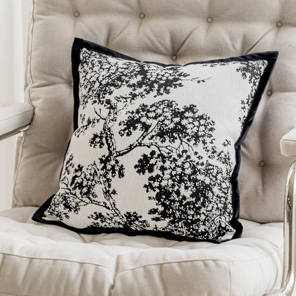 French Classic Velvet Cushion Cover – Black & White Sketch Design, 45x45cm