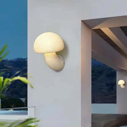 Nordic Mushroom Wall Light – White Resin LED Lamp (Indoor & Outdoor Use)