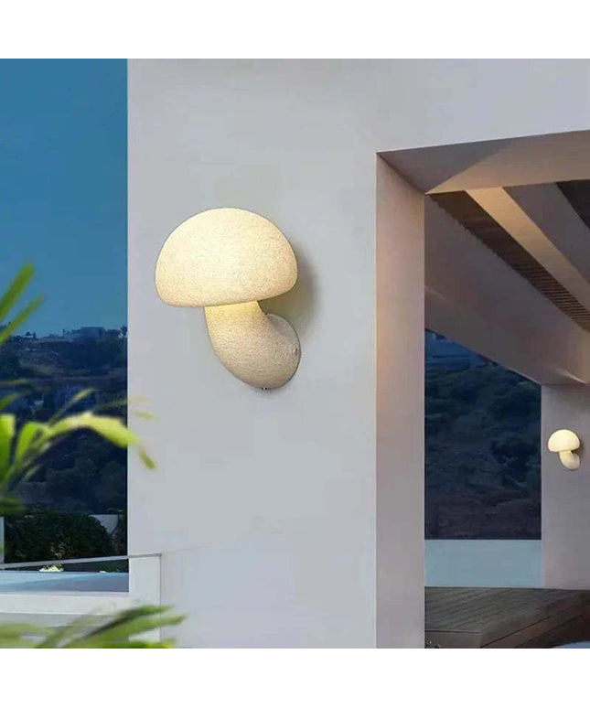 Nordic Mushroom Wall Light – White Resin LED Lamp (Indoor & Outdoor Use)